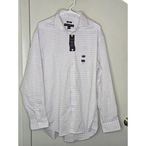 Pronto Uomo Men Modern Fit Dress Shirt White Blue Pink Check 17.5 34/35 Non-Iron